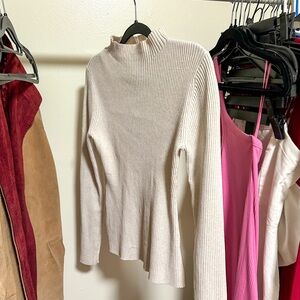 Ribbed Cream Turtleneck Sweater Shirt Seamless